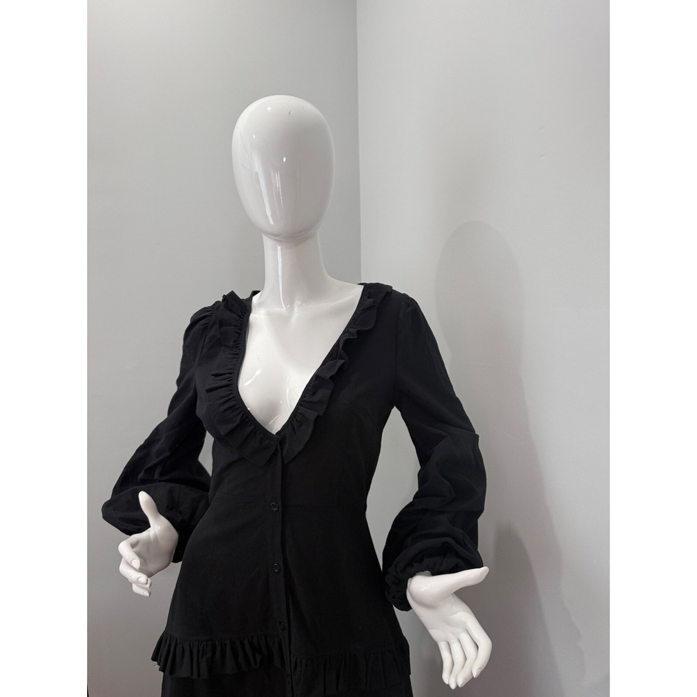 Commense Cotton & Linen Semi-Sheer Ruffle Maxi Dress Flowy Black Dress size XS - Picture 6 of 8